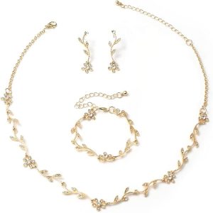 Hapibuy Crystal Necklace Earrings Bracelet Bridal Wedding Jewelry Set Rhinestone Choker Necklace For Brides Bridesmaid