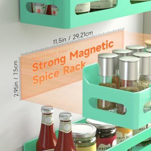 Alternative view of Sevenblue 4-Pack Magnetic Spice Rack for Refrigerator with Hooks, Green