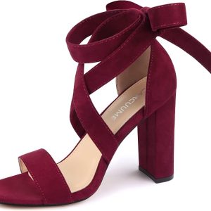 Strappy Heels for Women Chunky Heels High Heeled Sandals with Lace Up Fahsion Casual Nude Block Heel Sandals