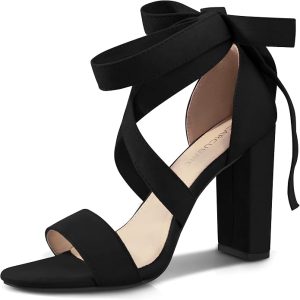 Alternative view of Strappy Heels for Women Chunky Heels High Heeled Sandals with Lace Up Fahsion Casual Nude Block Heel Sandals