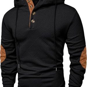 Alternative view of JMIERR Men's Cotton Textured Vintage Quarter-Button Casual Henley Hoodie