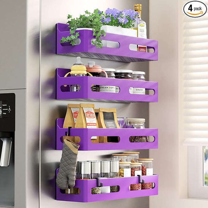 Sevenblue 4-Pack Magnetic Spice Rack for Refrigerator with Hooks, Green - Image 2